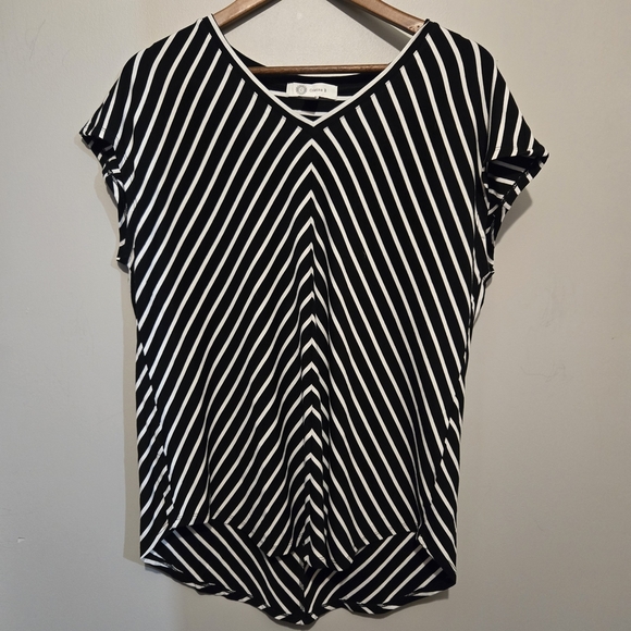 Cristina B Stylish Black and White Striped Short Sleeve Top Casual Size XL - Picture 2 of 7
